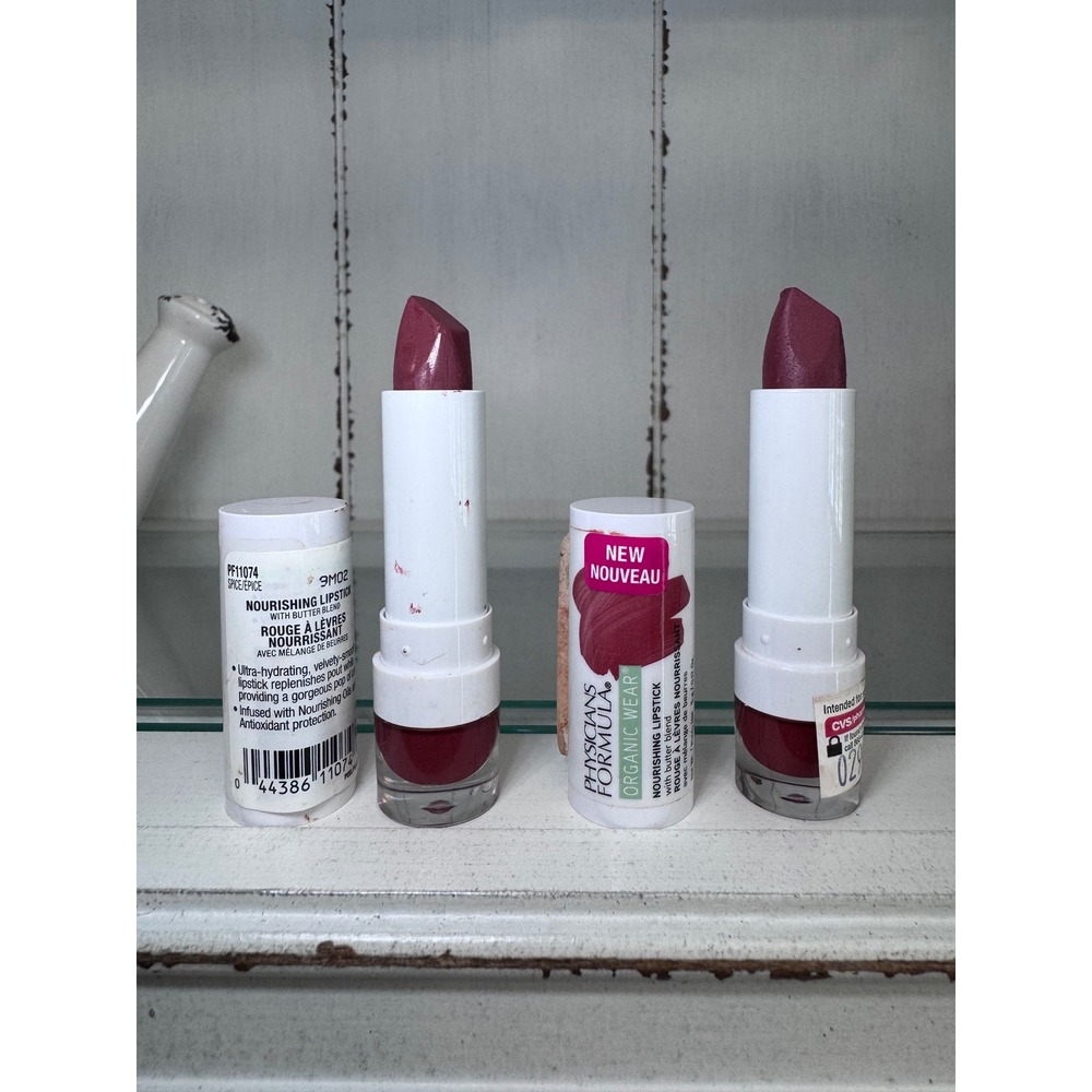 2pk Physicians Formula Organic Wear Nourishing Lipstick Spice PF11074 Berry New